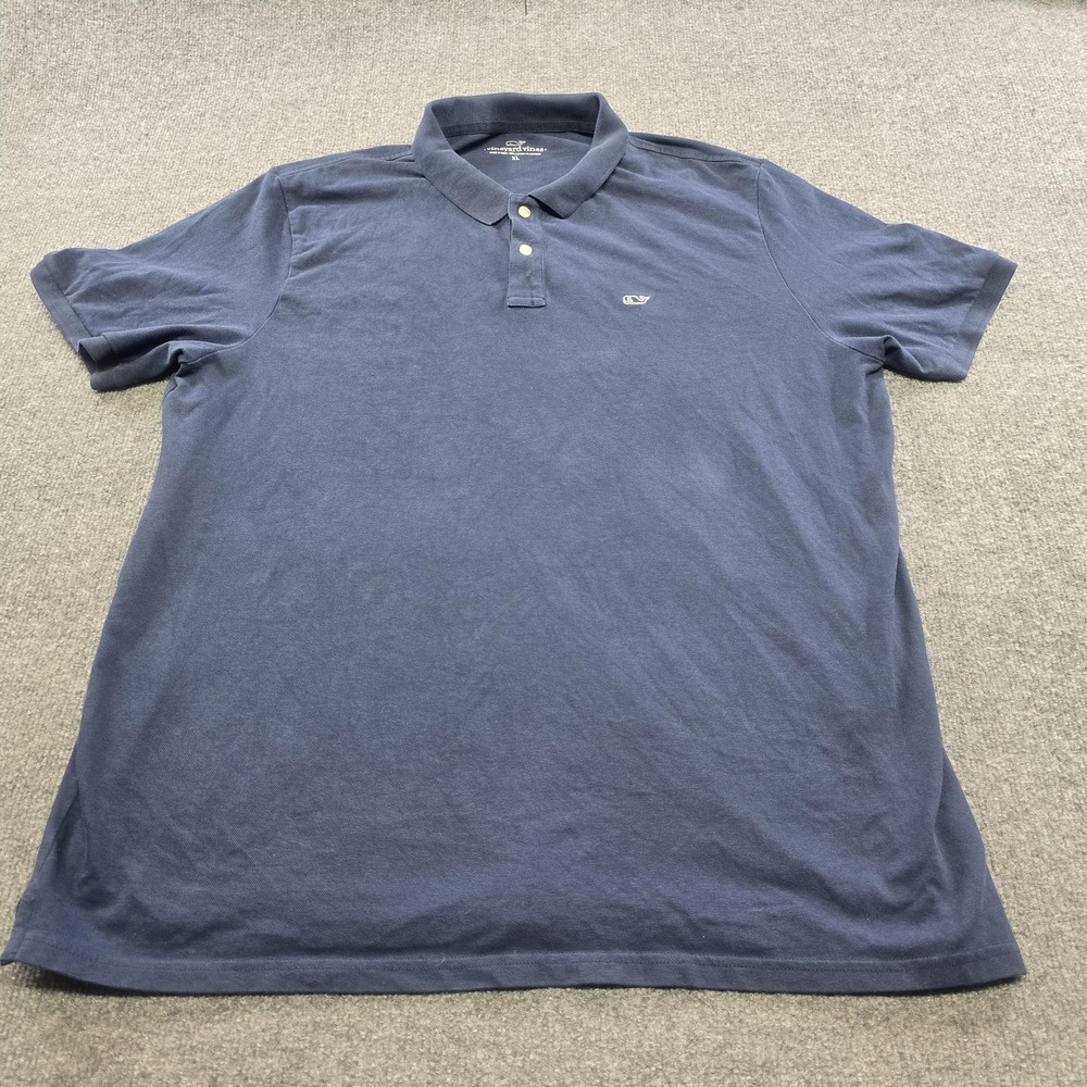 Vineyard Vines Polo Shirt Mens XL Blue Cotton Spandex Whale Logo Casual Stretch